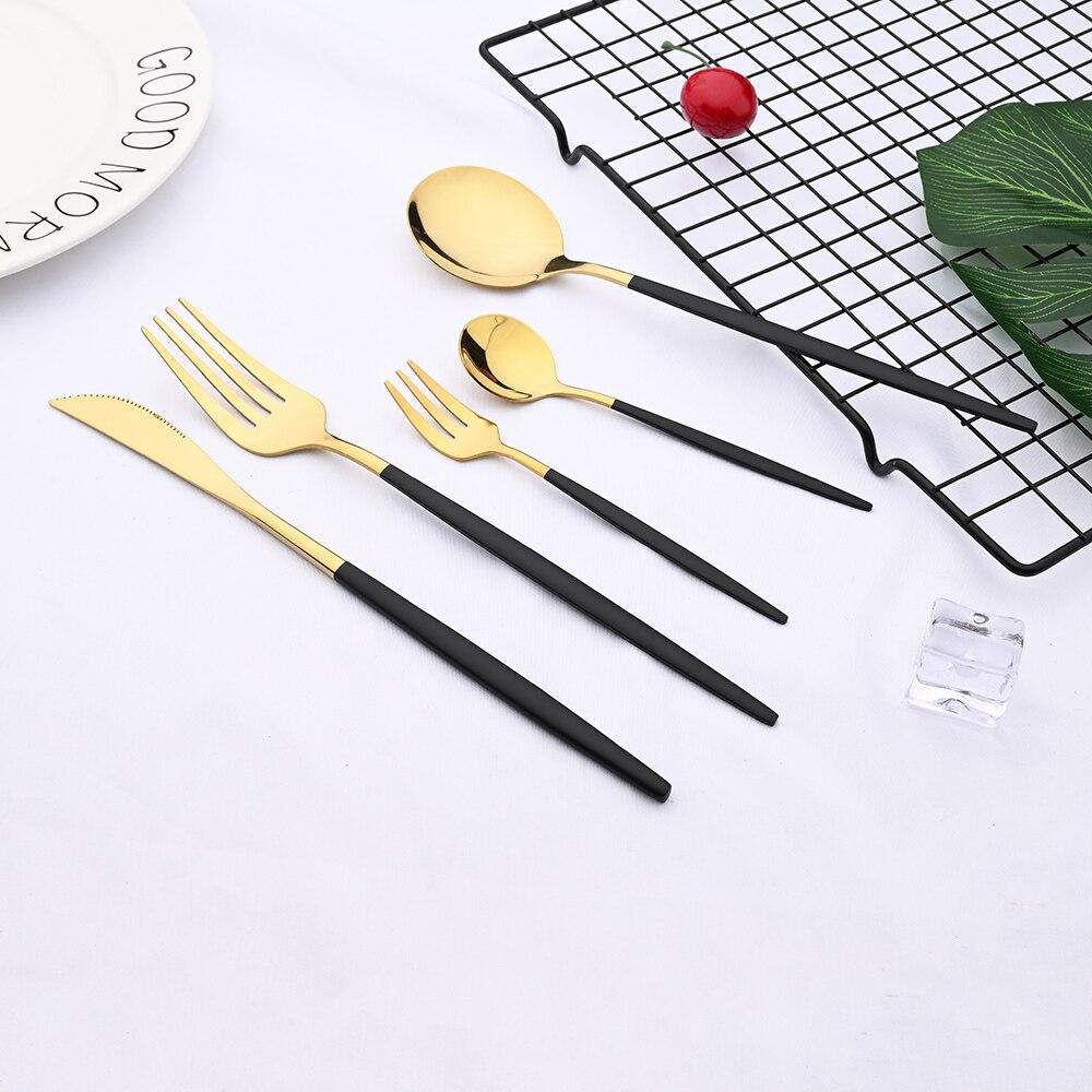 30pcs Gold Dinnerware Set Stainless Steel Cutlery Set Steak Knife Fork Coffee Spoon Flatware Cake Fork Teaspoon Silverware Western Kitchen Tableware