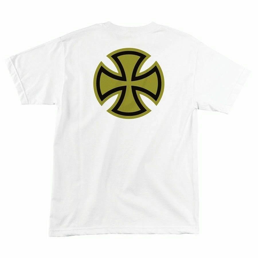 Independent Trucks METALLIC BAR AND CROSS Skateboard T Shirt WHITE w/GOLD Logo XL