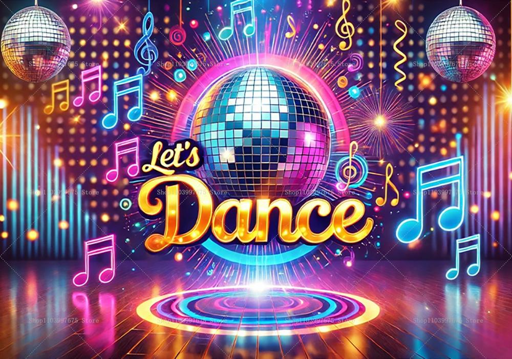 Backdrop for 70s, 80s and 90s Disco Dance Party, Retro Club, Neon Ball, Stage Banner, Background Props for Ph5257