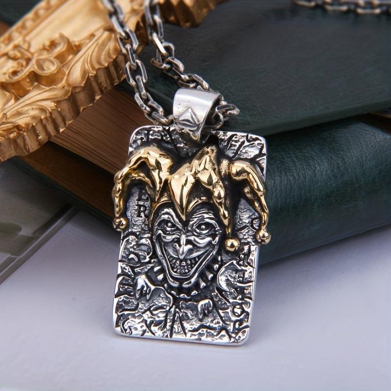 European and American Retro Poker King Clown Pendant Men's Jewelry Ins Pendant Trendy Silver Jewelry Design Women's Necklace