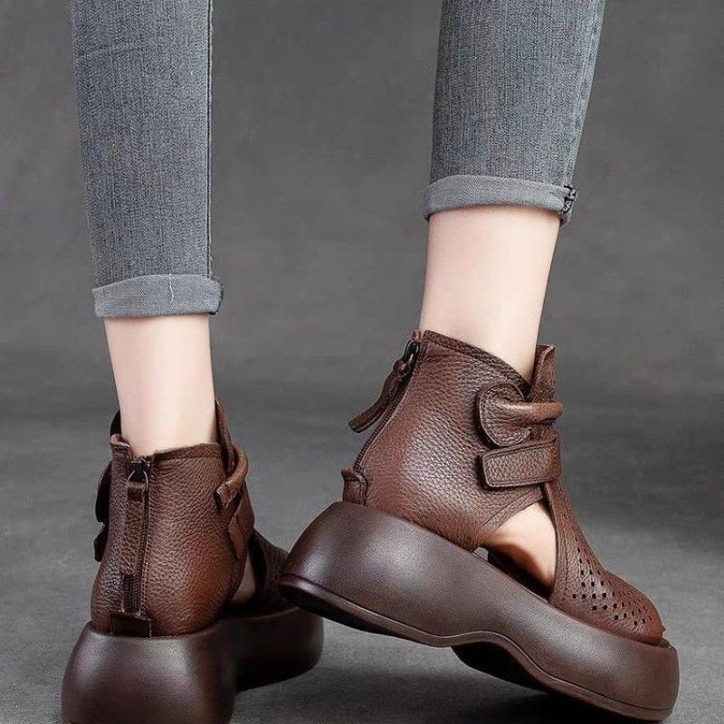 Women Roman Fashion Slope Heel Dress Sandals Open Toe Buckle Summer Shoes