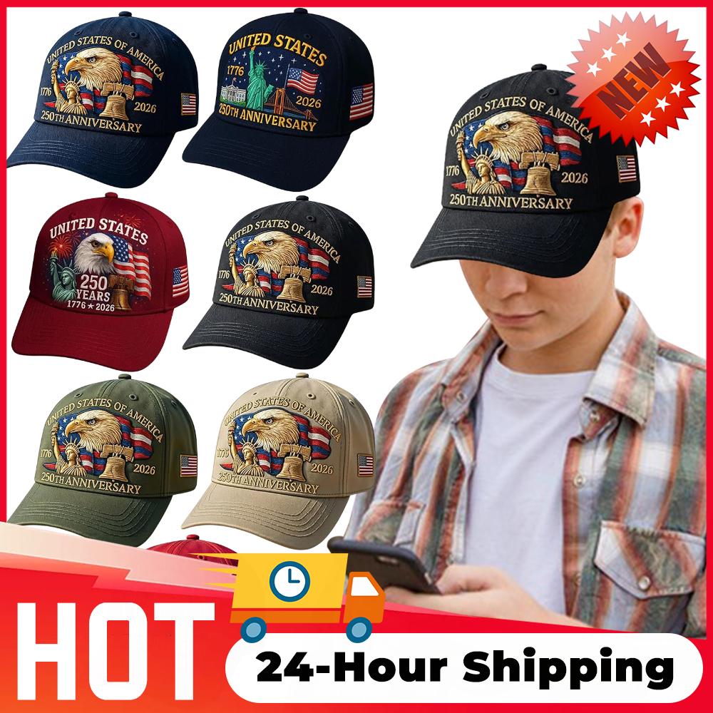 Adjustable Washed Cotton Baseball Cap Vintage Tribute Patriotic Trucker Hat US 250th Anniversary Cap Trucker Hat for Men & Women