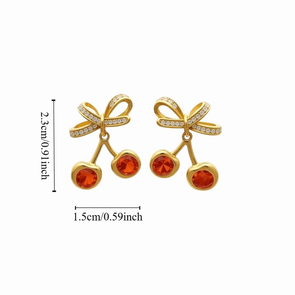 Zircon Bow Cherry Earrings Copper Retro Fruit Earrings High-end Bow Drop Earrings Women
