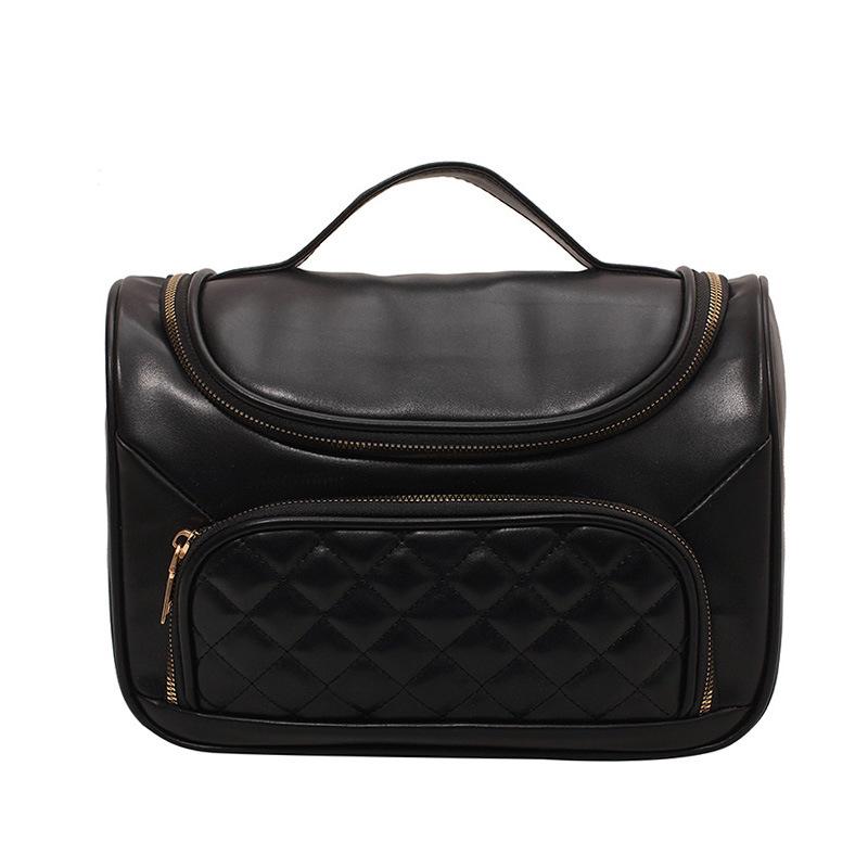 New Women's Embroidery Portable Large-capacity Cosmetic Bag To Improve Appearance Solid Color Large Storage Toiletry Bag