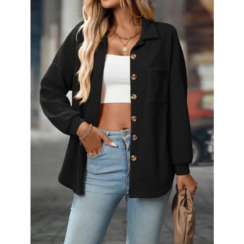 Women S Loose Fit Waffle Knit Long Sleeve Casual Commute Shirt