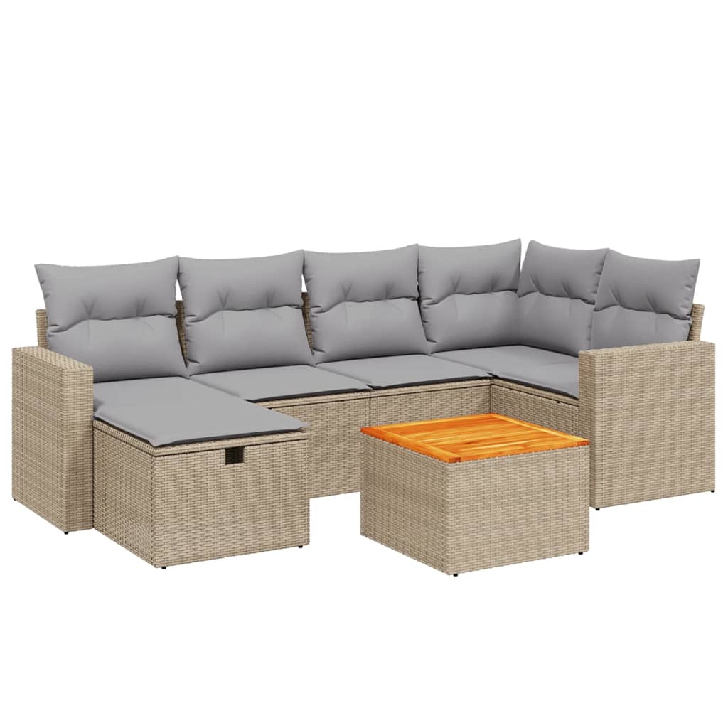 7 Piece Beige Poly Rattan Garden Sofa Set with Cushions