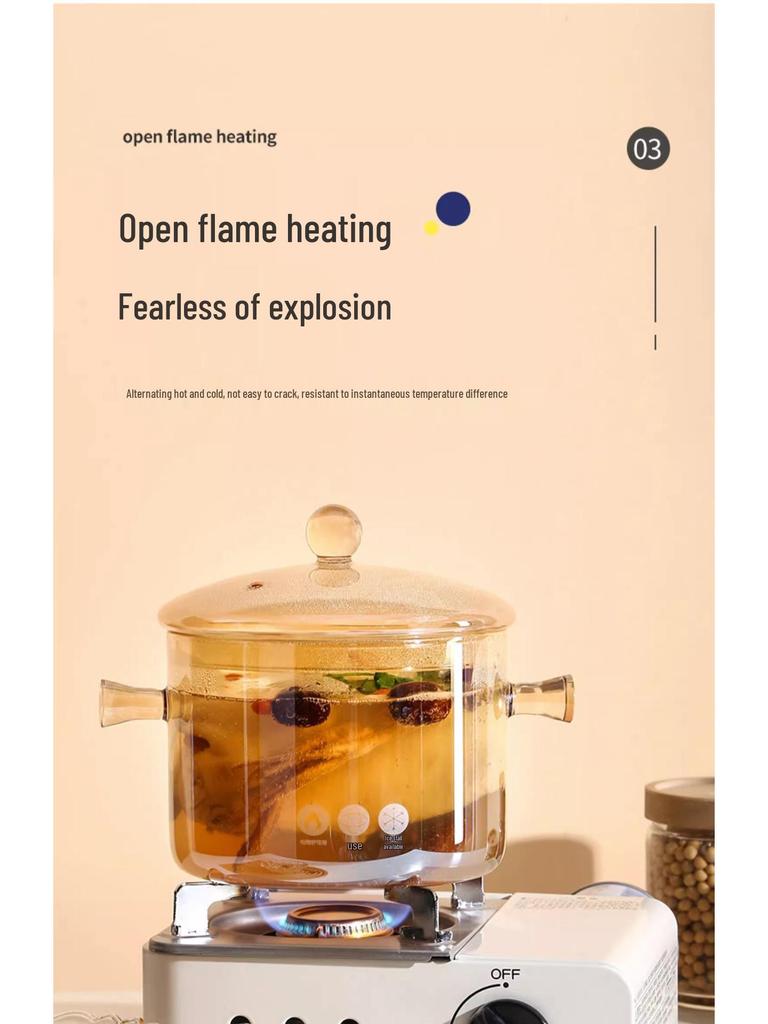 Oală de tocană din sticlă ambrată cu capac – Bol cu două urechi pentru tăiței pentru aragazuri ceramice/electrice