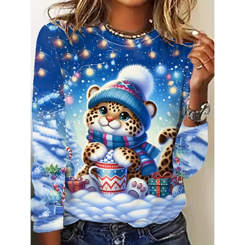 Fashion 3D Print Snowman Christmas Theme O-Neck Long Sleeve T-Shirts Womens Clothing Casual Y2K Clothes Harajuku Female Clothing
