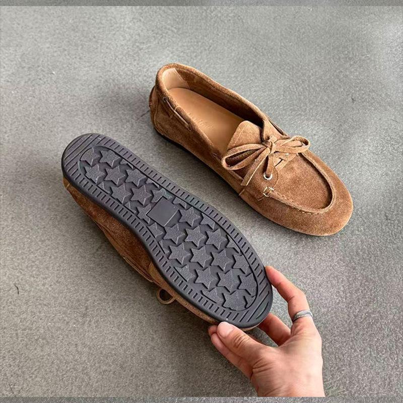 Sheepskin Version~ Niche Retro Polished Flat Bottom One-pedal Small Leather Shoes Round Head Leather Versatile British Style Single Shoes Women