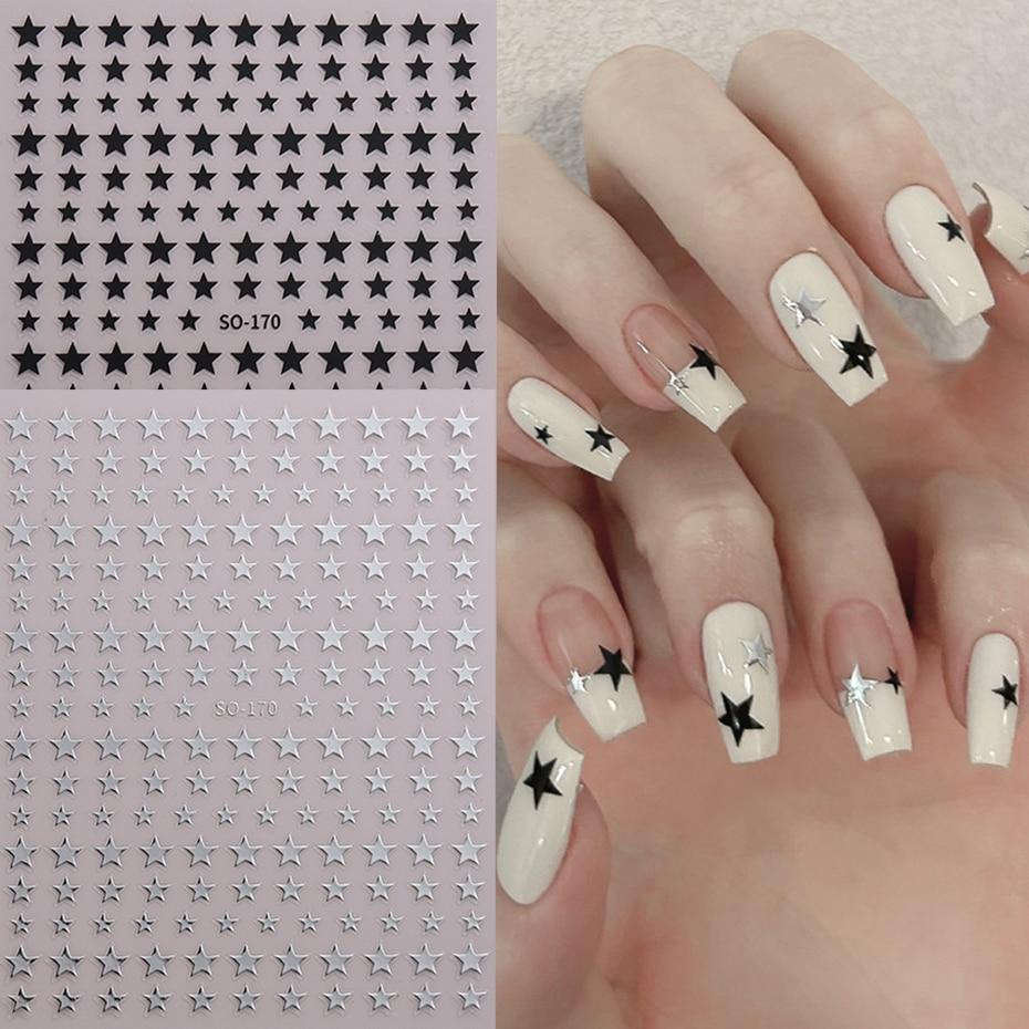 Sliver Stars naklejki na paznokcie 3D brązujący laser biały krzyż Starlight Glossychic Y2k stylowe samoprzylepne dekoracje do Manicure SO-167