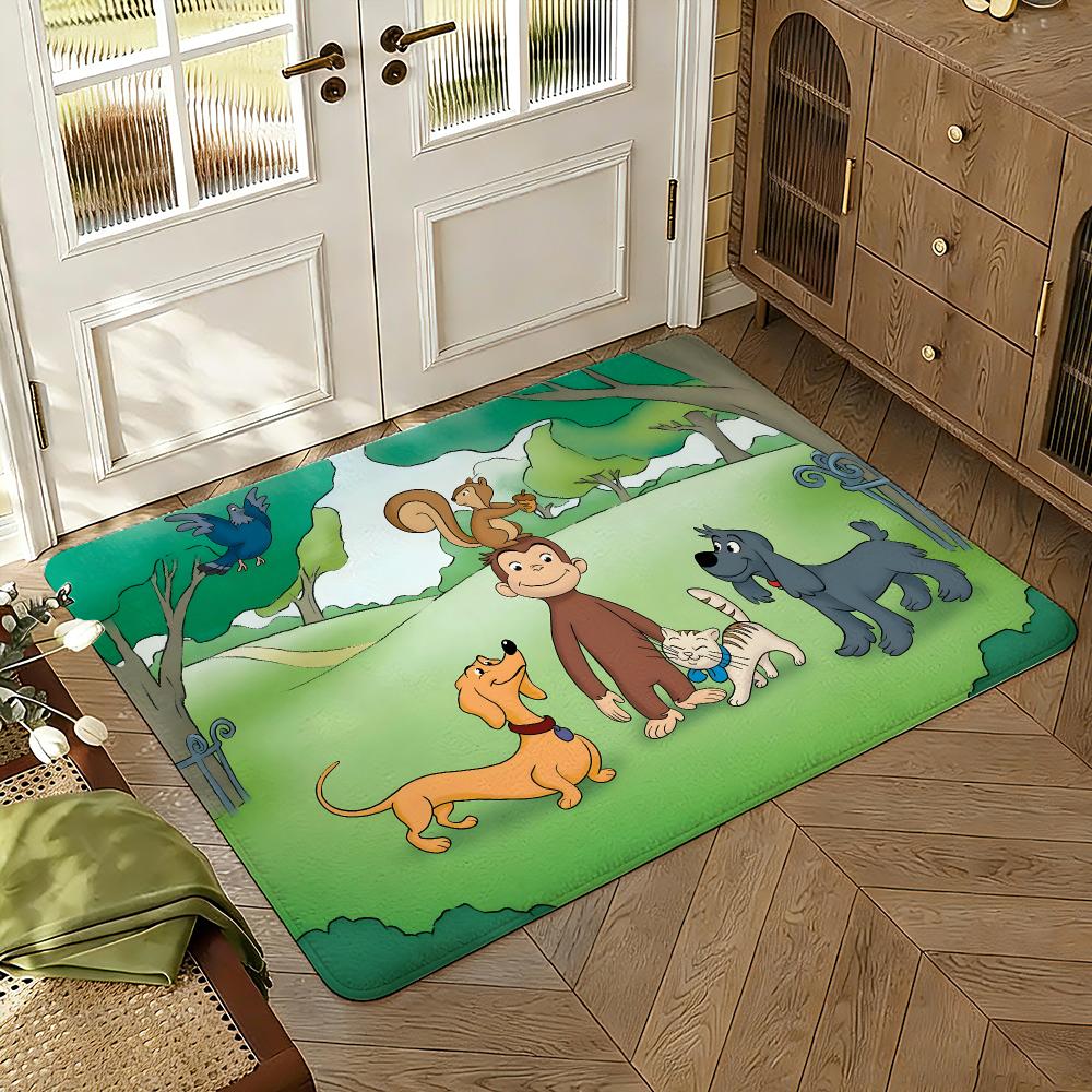 C-Curious Mokey G-George Floor Mat Soft Thickened Absorbent Non-Slip Bedroom Living Room Door Mat Home Decor Flannel Rugs