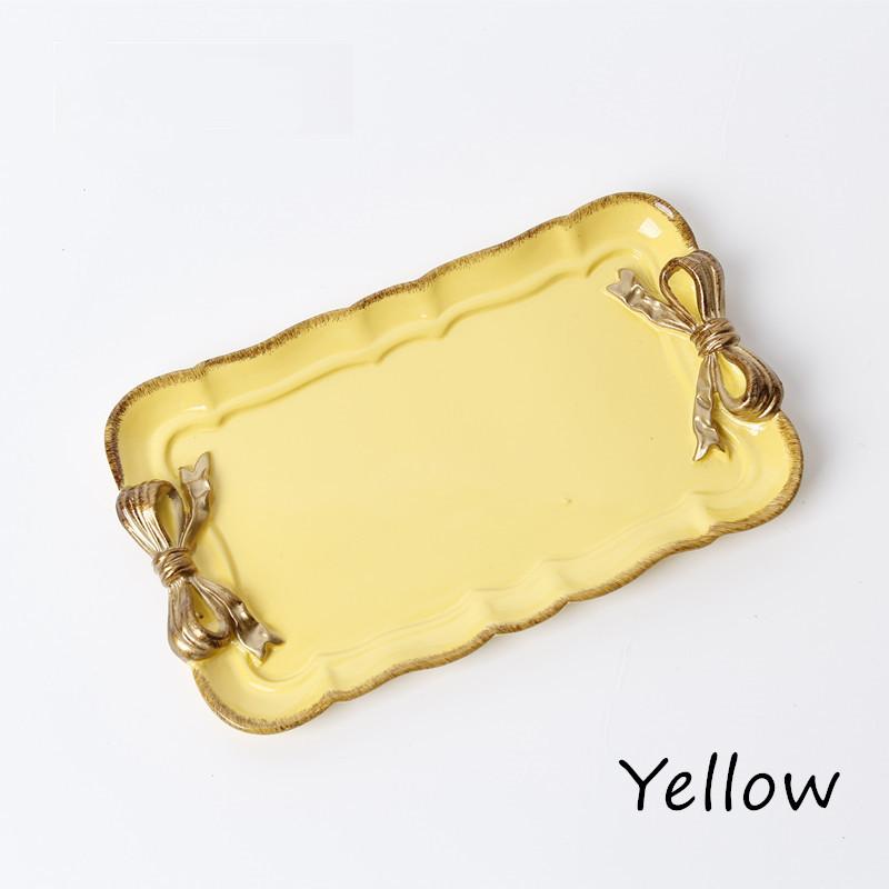 

1 шт. Скандинавский поднос с бантом, косметический, для фруктов, десертов, мелочей, тарелка для хранения, поднос для торта и закусок, декоративное блюдо для дома 19.5x11.5cm жёлтый