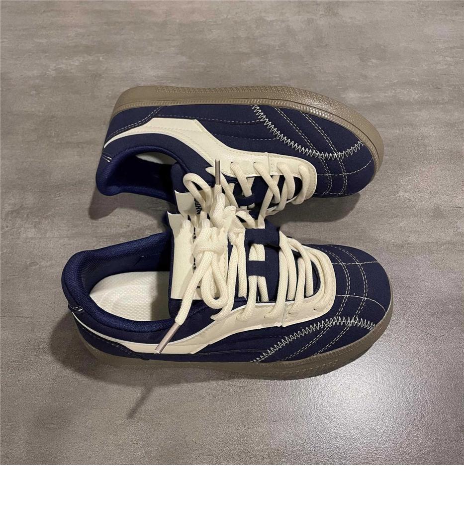 Round Head Shoes Women's Shoes Spring and Autumn New Retro Board Shoes Women's Niche Non-collision Color Matching German Training Shoes Women