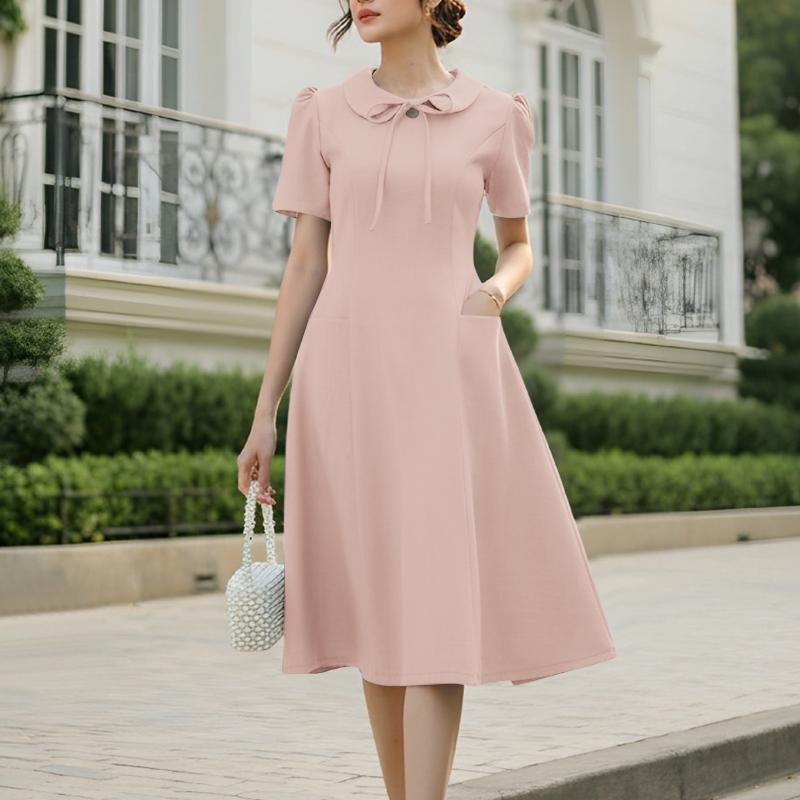 ZANZEA Women Casual Doll Collar Summer Short Sleeve Long Dress