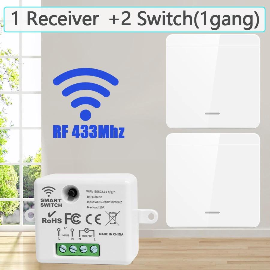 Wireless Smart Light Switch with 1/2/3 Gang RF 433MHz Remote Control Relay Receiver for Led Lamp AC 85-240V 10A DIY Module