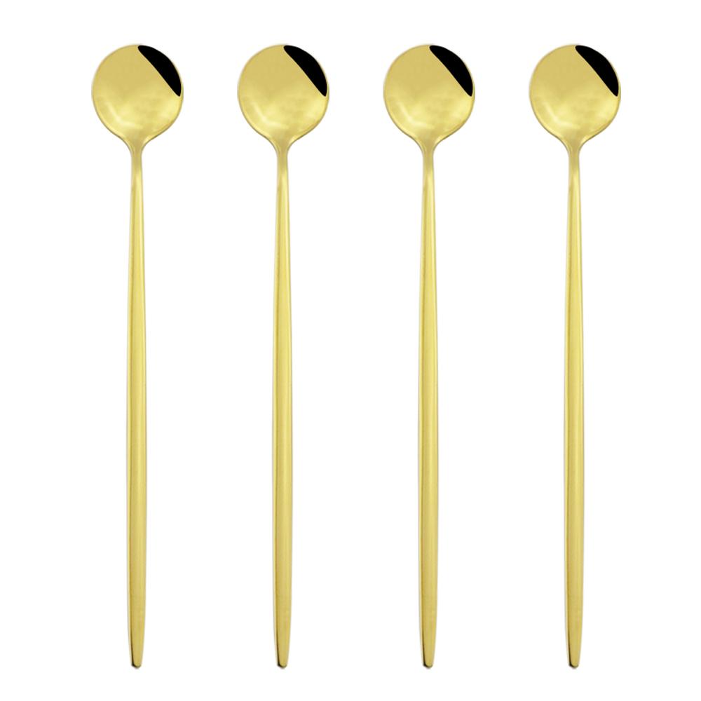 Juice Coffee Stirring Cutlery Set Colorful Rainbow Teaspoon Dinnerware Ice Cream Long Handle Scoop Tableware Set Kitchen Tools