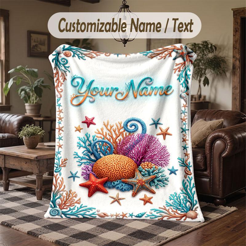 Mermaid Theme Throw Blanket Custom Name Text Personalized Blanket Soft Cozy Blanket for Home Sofa Bed
