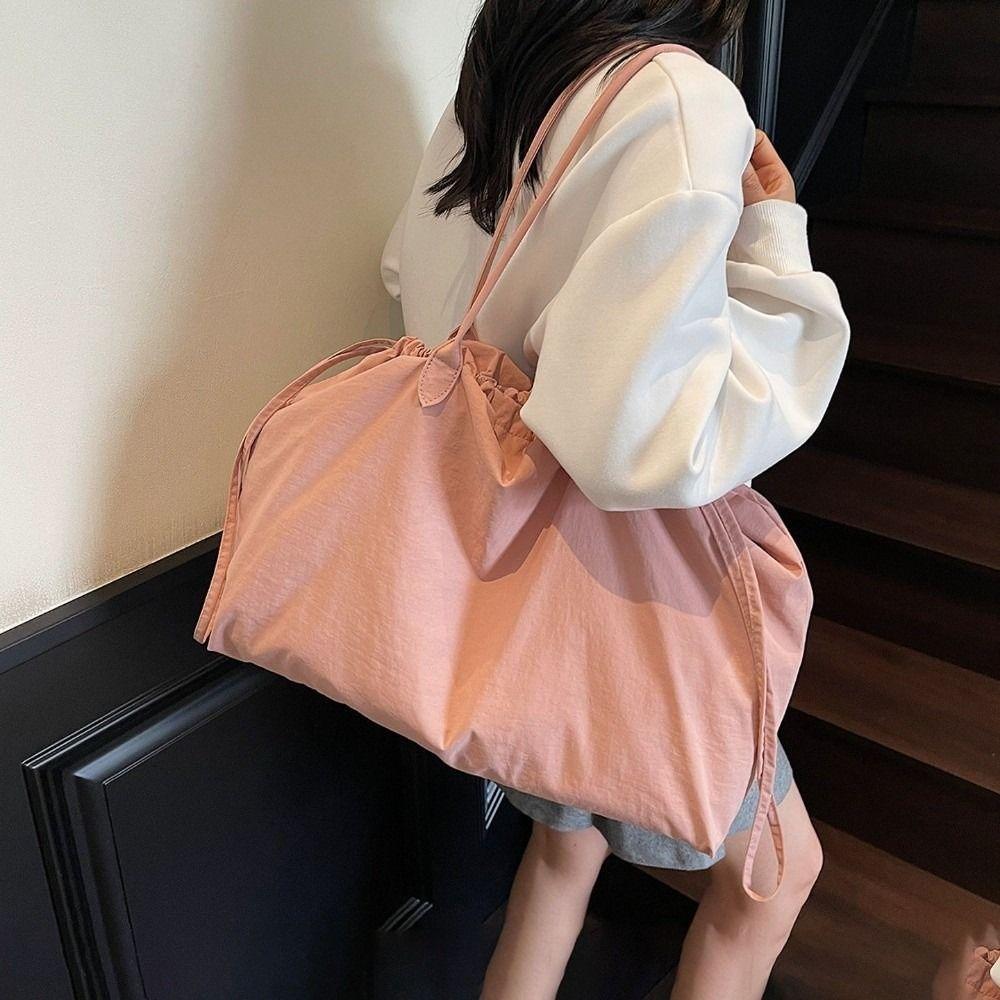 Versatile Overlarge Drawsting Bag Large Capacity Women's Handbag Simple Nylon Totes Bag  Girls