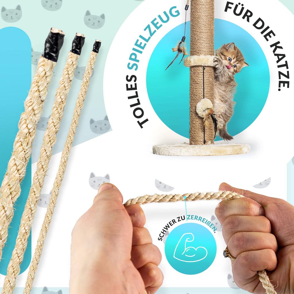 DQ-PP SISALSEIL | 30 | 10 stark | Natürliches Sisal Seil für Kratzbaum Katzenbaum | Kratzseil DIY Fuer Katzen Ersatzteile