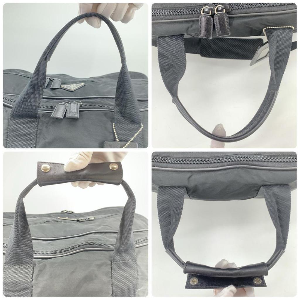 PRADA Boston Bag Travel Bag Shoulder Bag Large Logo Tessuto Nylon Saffiano Leather Black Triangle Logo Plate A4 Capacity 2WAY Men's
