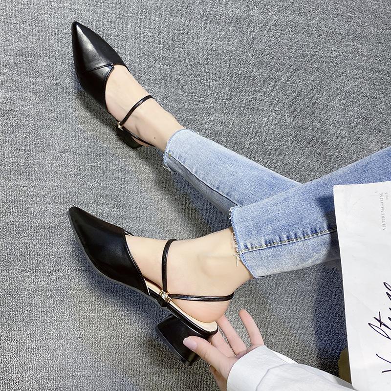 Dicker Absatz coole Hausschuhe Damen Sommer 2019 neu Taschenkopf halbe Hausschuhe koreanische Version innen und außen zwei Tragearten High Heels Damenschuhe