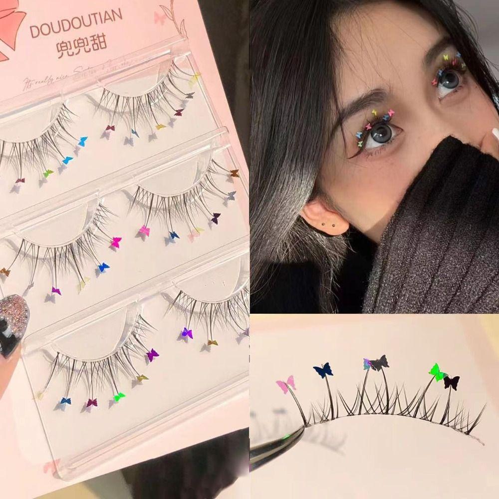 

One-Piece Glitter Eye Eyelashes Lashes Extension 3D Curled Lashes Stage Makeup