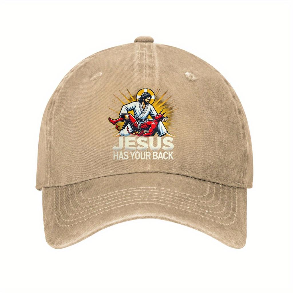 Jesus Has Your Back Graphic Baseball Cap Adjustable Cotton Casual Hat for Adults Outdoor Protection