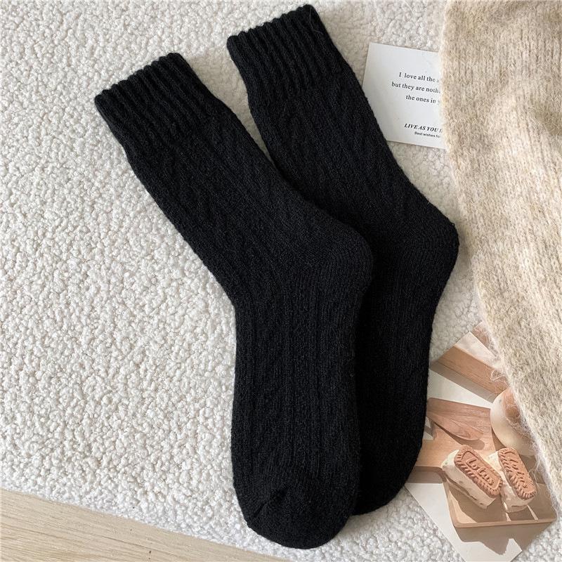 Women's Warm Fleece-Lined Mid-Calf Terry Socks for Autumn/Winter, Pure Color