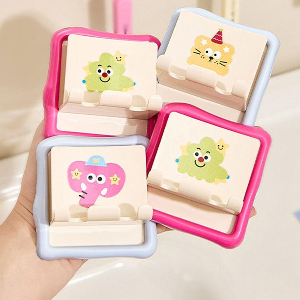 Wall Mounted Toothbrush Hooks Dopamine Punch-free Toothbrush Cup Shelves Cartoon Toothbrush Storage Rack for Household Bathroom