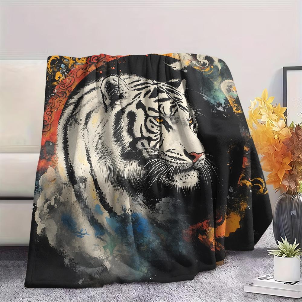 White Tiger  Print Flannel Blanket, High quality Comfortable for All Seasons, Home Decor, Warmth and Comfort