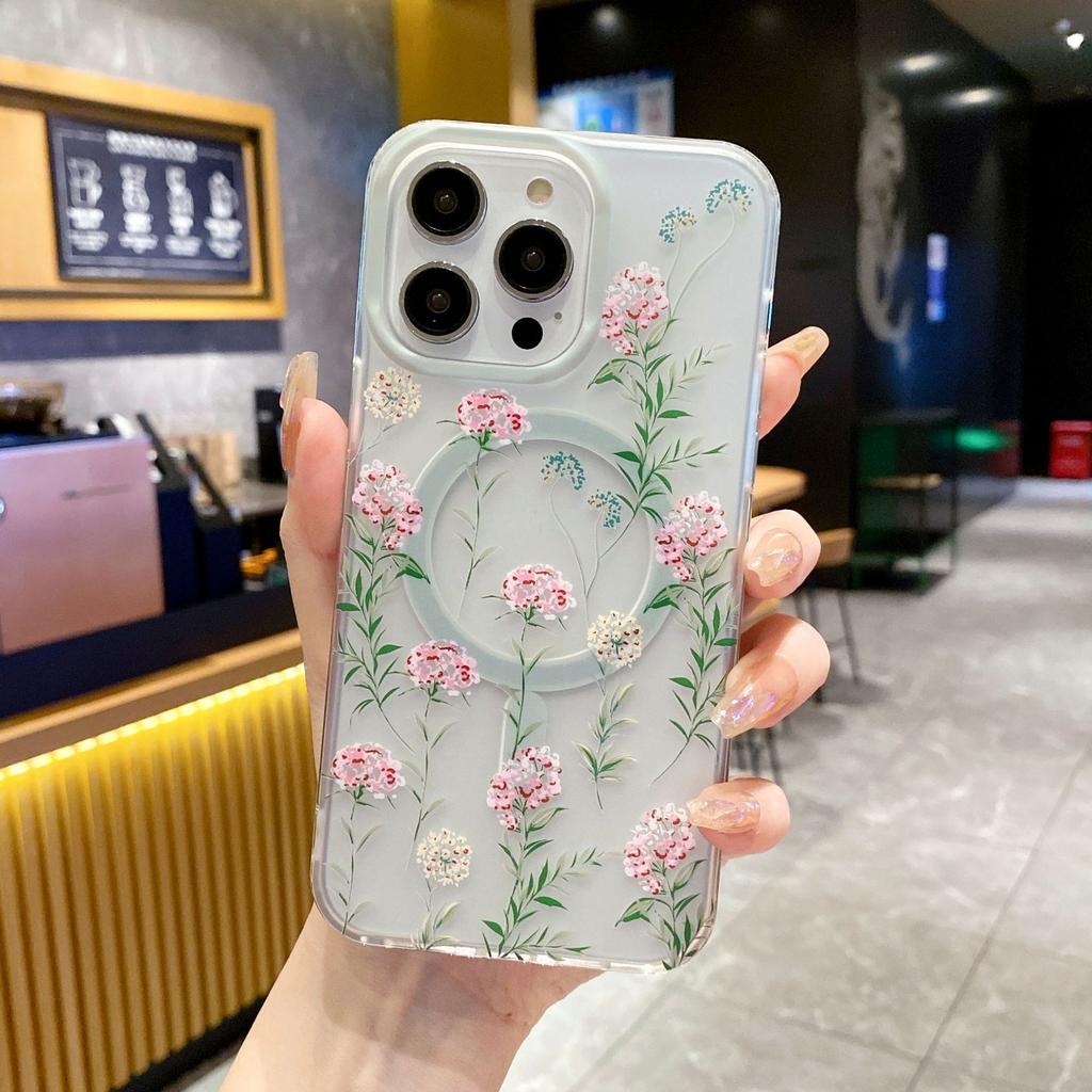Applicable To IPhone 16 Mobile Phone Case Small Fresh Flowers Apple 15promax Powerful Magnetic Absorption and Anti-fall