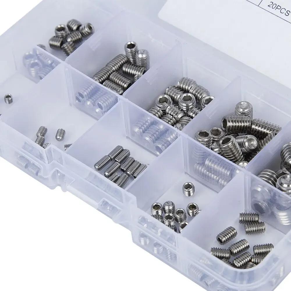 304 Stainless Steel Socket Head Hex Set Screw Assortment Kit Grub Screw Cup- Metric M3 M4 M5 M6 M8 Cup Point Grub Screw Set