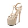 Damen Patentleder 17CM Super High Heel Sandalen Sexy Dünner Absatz Plateau Offene Zehenpartie Slip-On Mules Sommerschuhe LFD-181-41