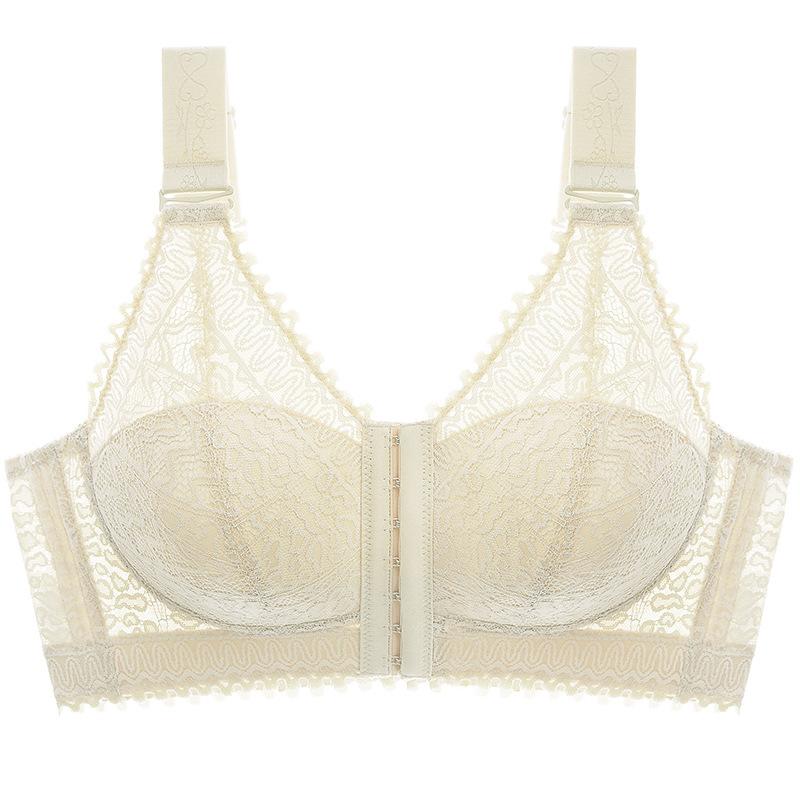Front Button Beautiful Back Underwear Thin Gathered Anti Sagging Adjustable Bra Women's Plus Size No Steel Ring Bra