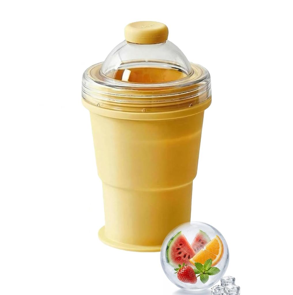 2-in-1 Collapsible Silicone Ice Ball Cup Reusable Portable Ice Sphere Mold with Straw Lid for Coffee Juice Drinks