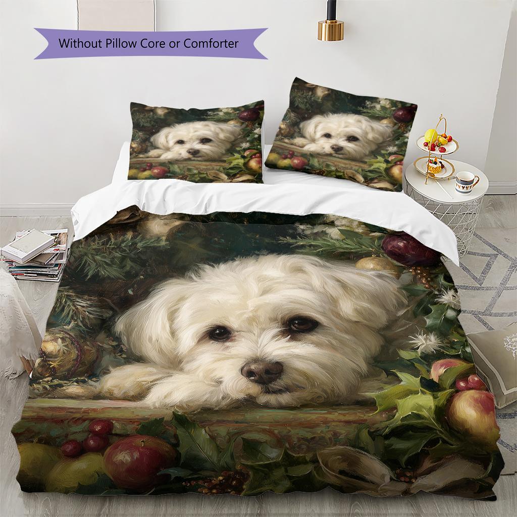Maltese Pattern Bedding Home Decoration Birthday Gift (1 * Duvet Cover + 2 * Pillowcase, Without Core)