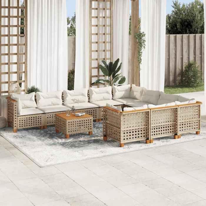 VidaXL Garden Lounge Set 11 Pcs with Beige Cushions Wicker 3262042