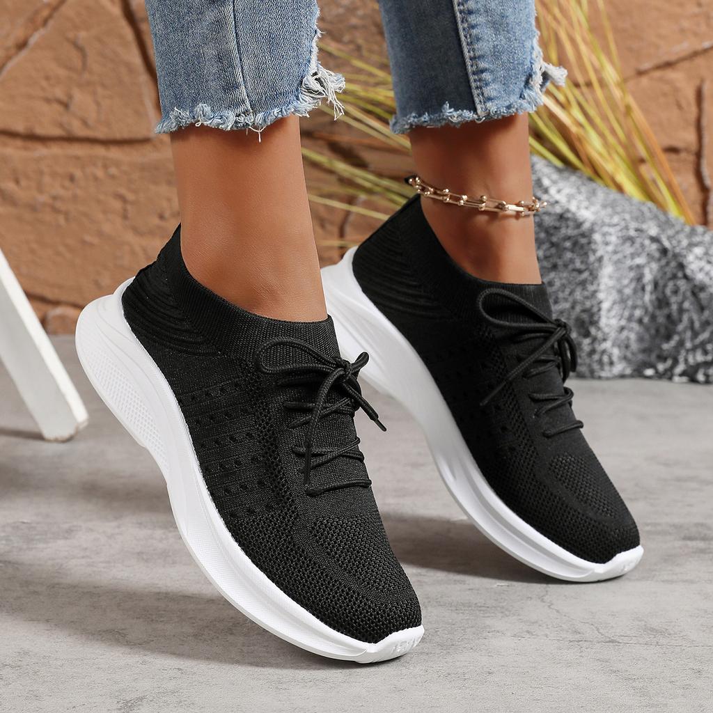 Fashion Summer Mesh Casual Shoes Breathable Slip on Lightweight Sports Sneakers Women Lace Up Fashion Comfortable Walking Shoes