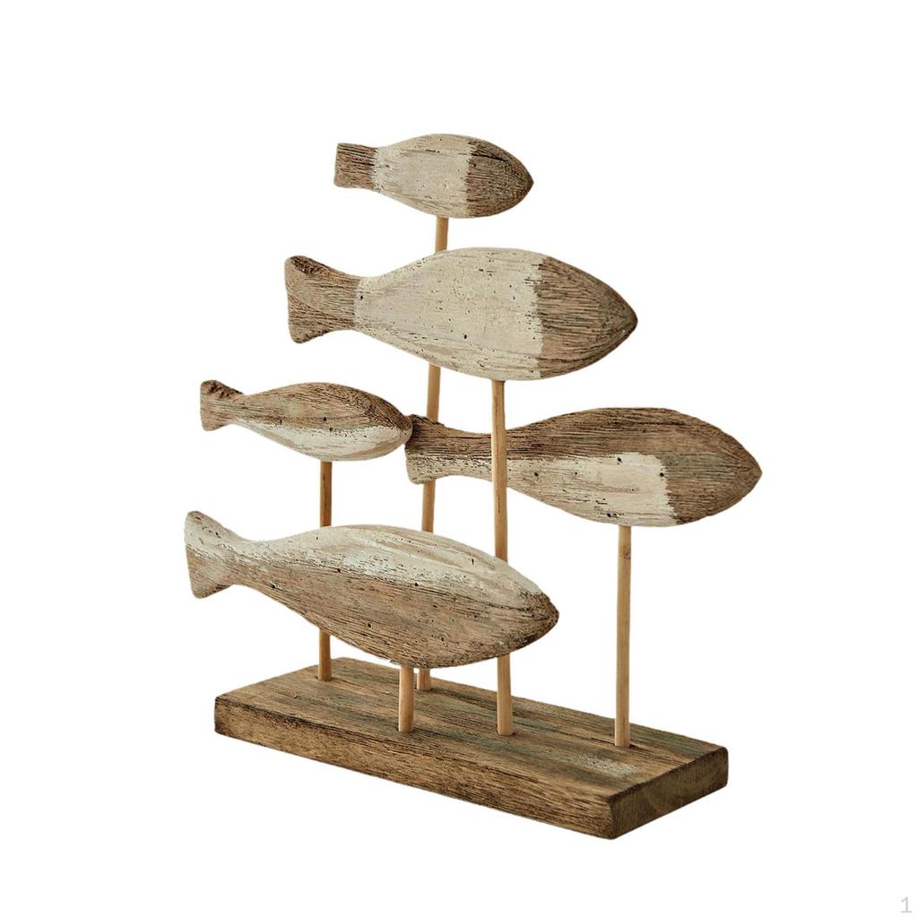 Fish Statue Animal Sculpture Decorative Artwork Gift Figurine Wooden Ornament for Bookshelf Hallway