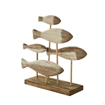 Fish Statue Animal Sculpture Decorative Artwork Gift Figurine Wooden Ornament for Bookshelf Hallway