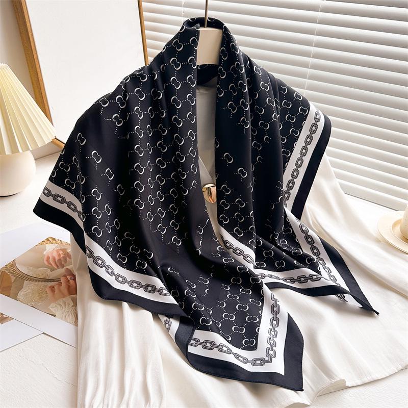 Women's Retro Twill Silk Scarf - 90cm Versatile Shawl for Travel & Sun Protection