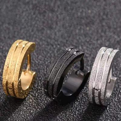 Unisex Stainless Steel Double Wire Sand Face Ear Buckles Punk Black Frosted Earrings for Men Women Fashion Jewelry