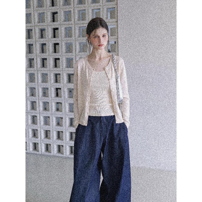 French temperament crew neck knitted cardigan women's summer new casual versatile long-sleeved thin top