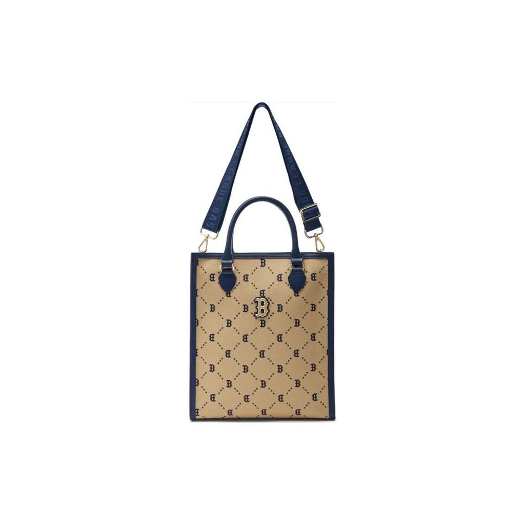 MLB New Full Print Vintage Metal Logo PVC Tote Bag Shopping Bag Shoulder Crossbody Handbag Medium Unisex tote bags Khaki 7ACRMD24NGP001-43BGS
