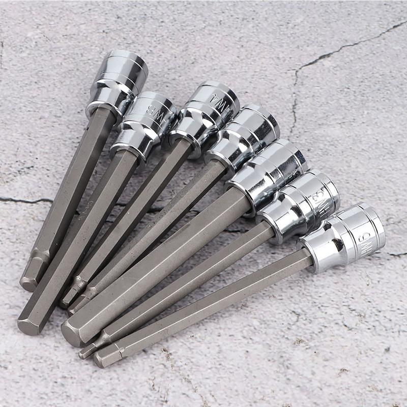 7Pcs Extra Long Hex Bit Socket Set 3/4/5/6/7/8/10 mm Drive Repair Tool Kit 10mm Hex Bit Socket