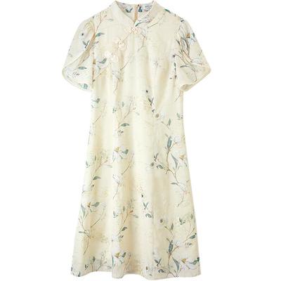 New Chinese Style Stand Collar Knot Button Dress