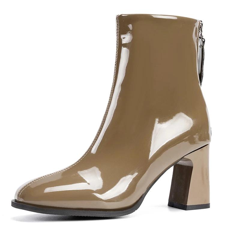 Pointed Toe Women Ankle Boots Black White Pink Sock Booties Thick High Heels Fashion PU Shoes Woman Winter Botas Size 35-40