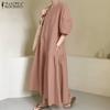 ZANZEA Women Casual Round Neck Solid Color 3/4 Sleeve Long Dress