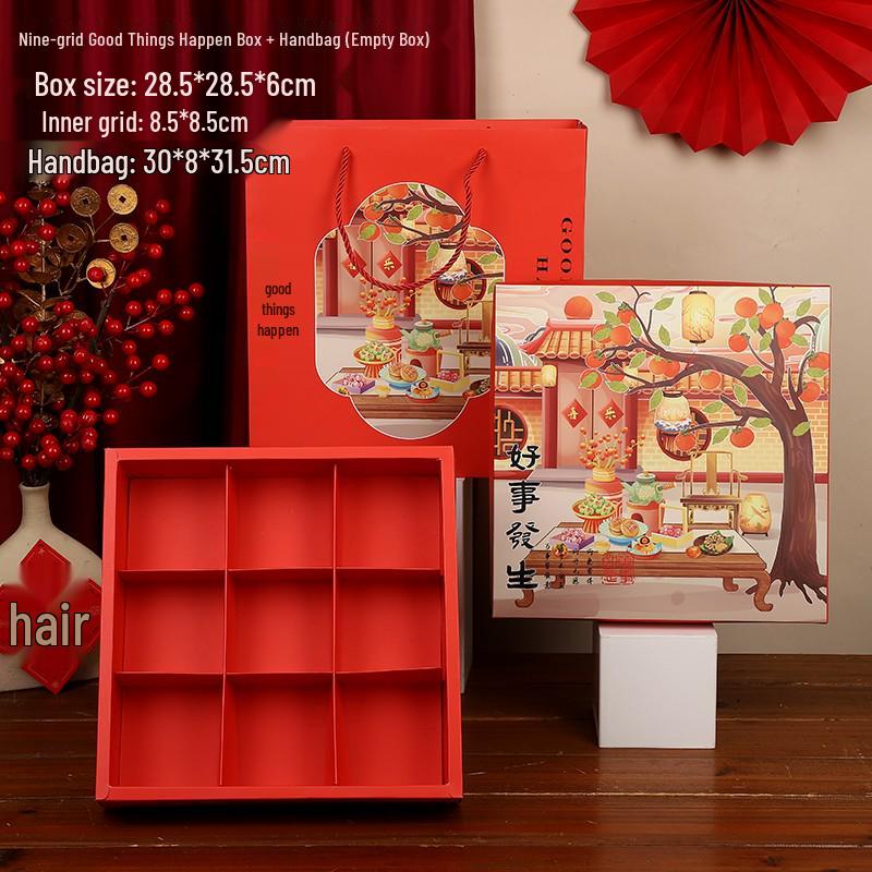 Mid-Autumn Mooncake & Pastry Gift Box with Egg Yolk Pastry, Peach Blossom Pastry, and Chinese Candy in a Nine-Grid Design.