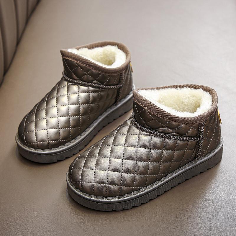 Clearance children's snow boots, boys' winter slip-on short boots, cotton shoes with plush lining, waterproof and thickened, girls' warm shoes